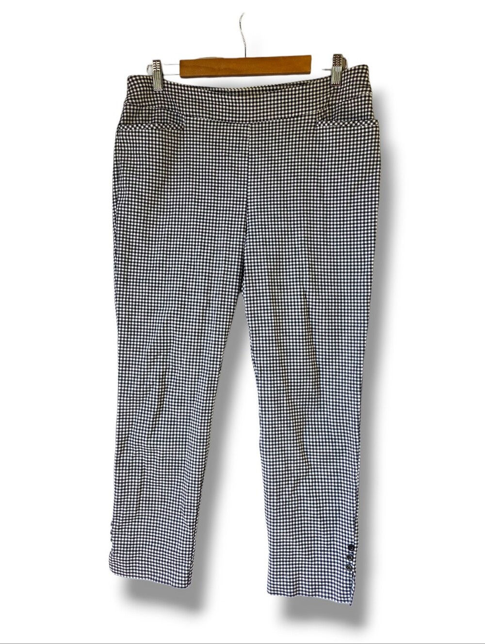 Chico's White & Black Gingham Check Ankle Stretch Skinny Pants Size 12P